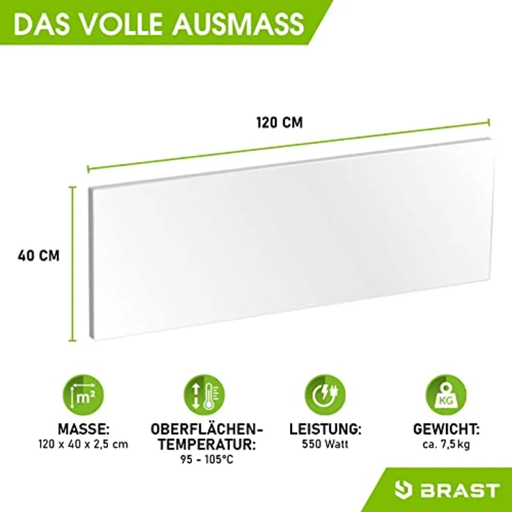 BRAST Infrarotheizung mit Stahlgehäuse | 550 Watt | Weiß | Überhitzungsschutz | Made in Europe | 10 Jahre Garantie - Preisvergleich – Bild 2