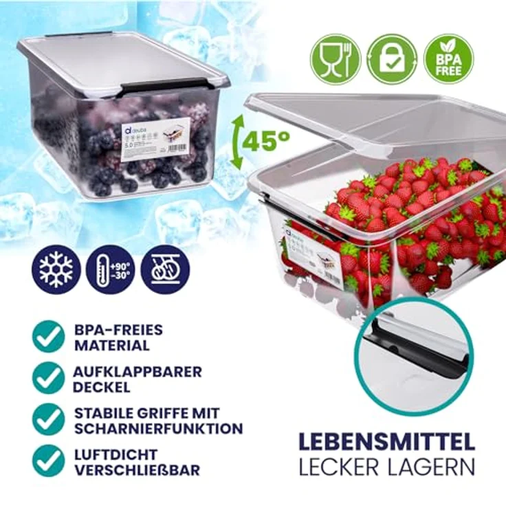 Deuba® 10x Aufbewahrungsbox mit Deckel 5L Box Kunststoff Kisten lebensmittelecht BPA frei Klein Klickverschluss Transparent Stapelbar Küche Schlafzimmer, Set in 2 Größen (20x15x12cm und 30x20x12cm) – Bild 3