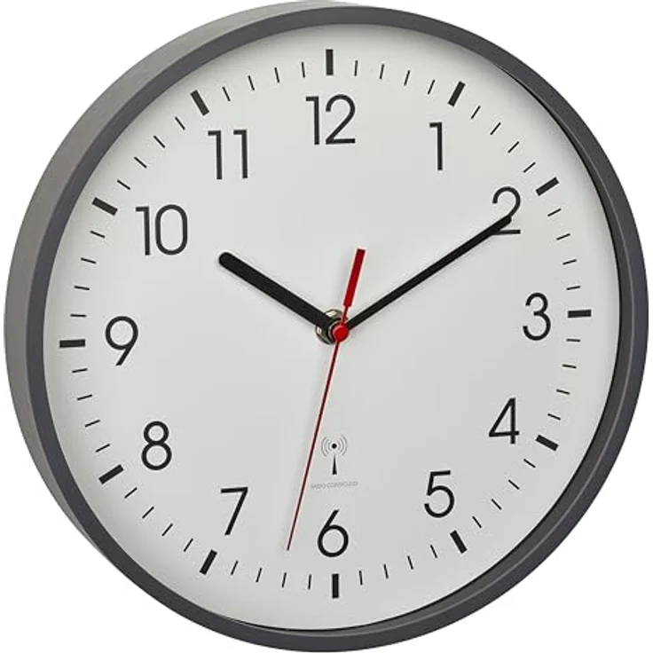 TFA Dostmann Analoge Funk-Wanduhr, 60.3550.10, höchste Genauigkeit, stilvoll, analog, Glasabdeckung, für Büro, zu Hause, Geschenk, 245 x 245 x 42 mm, grau – Bild 1