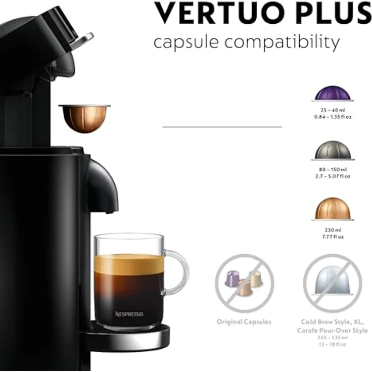 De'Longhi Nespresso Vertuo Plus ENV 155.B Kaffeekapselmaschine, 5 Tassengrößen, inkl. Willkommenspaket mit 12 Kapseln, 1,7 L, schwarz – Bild 5