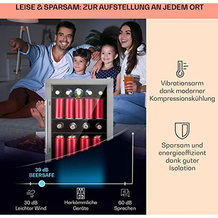 Klarstein Mini Kühlschrank mit Glastür, 98L Getränkekühlschrank, leise, verstellbare Ablagen, Edelstahl – Bild 3