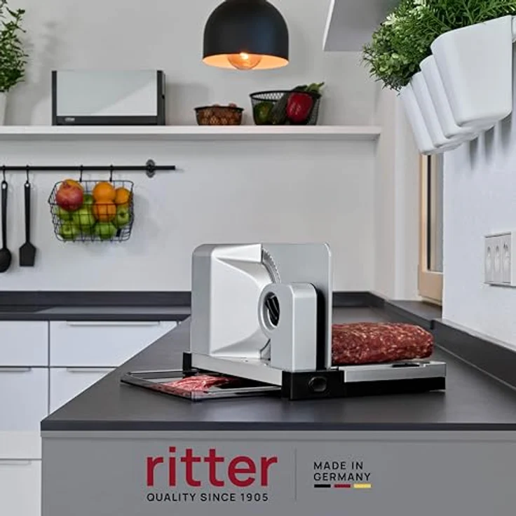 titter icaro 5 521.003 Allesschneider, elektrisch, freitragend, 65 W, 170 mm Wellenschliffmesser , 0 - 14 mm Schnittstärke, 20 cm Schnittlänge, silbermetallic – Bild 2