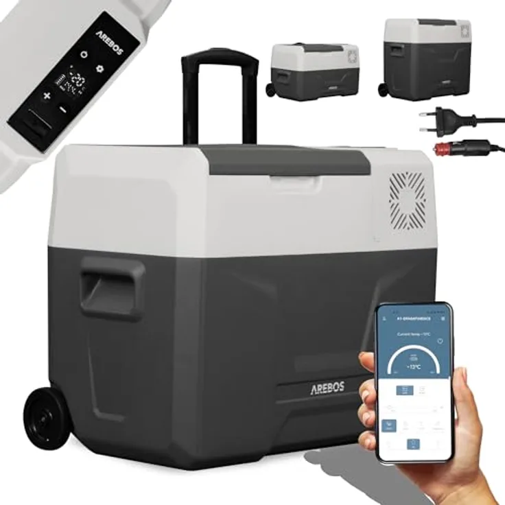 Arebos Kompressor Kühlbox 39 Liter, Elektrische Gefrierbox mit APP & Smart-Steuerung, -20 °C bis 20 °C, USB-Anschluss, für Auto, LKW, Camping, Boot, Wohnmobil