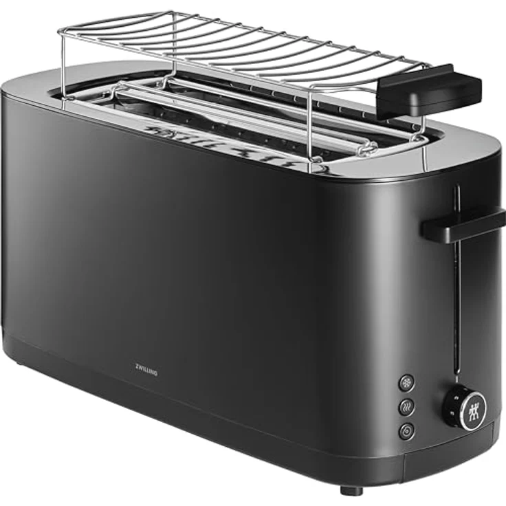 Zwilling ENFINIGY Toaster mit 3 Automatikprogrammen, 7 Bräunungsgraden und Abschaltfunktion, Langschlitztoaster für 4 kurze oder 2 lange Scheiben, mit Brötchenaufsatz, Schwarz – Bild 1