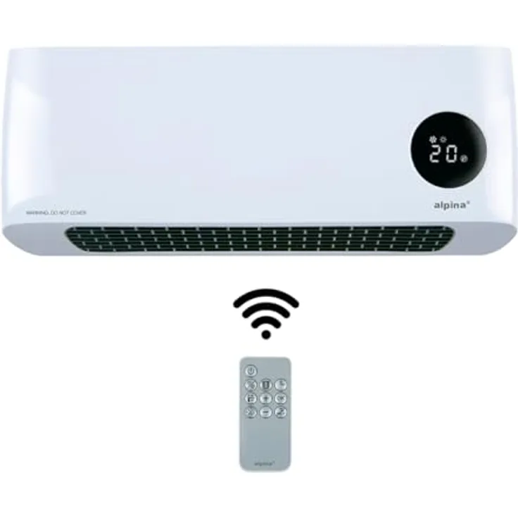 alpina Wandheizgerät 1000-2000W - PTC Keramik Heizlüfter - Verstellbare Heizstufen und Timer - Elektrische Wandheizung mit Fernbedienung - Ideal für Innenräume
