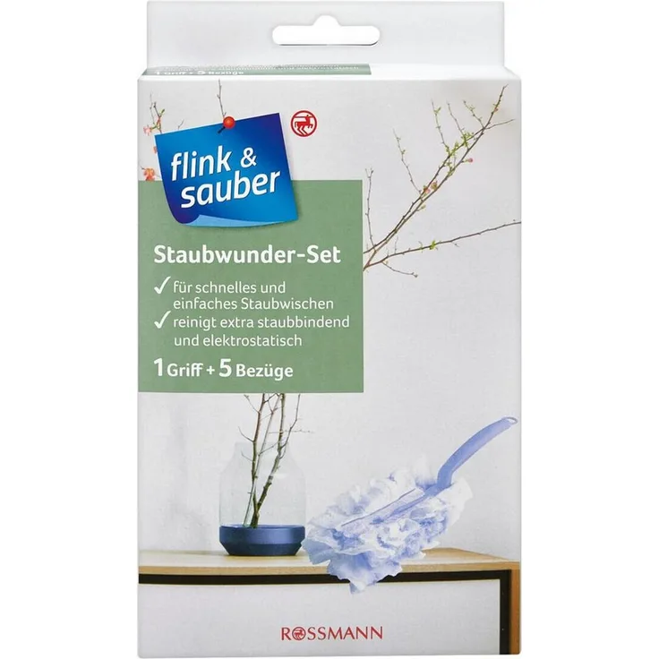 flink & sauber Staubwischer Staubwunder, Starter-Set mit 5 Bezügen für effektives Staubwischen, inkl. Griff