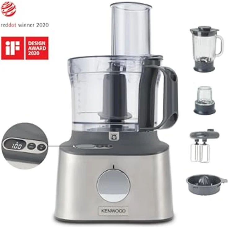 Kenwood Multipro Compact+ FDM313SS Kompakt-Küchenmaschine, leistungsstarkes Küchengerät mit 2,1 l Arbeitsbehälter, Glas-Mixaufsatz, inkl. 9 Zubehör-Teile, Metall-Gehäuse, 800 W, Edelstahl, 2.1 liters – Bild 3