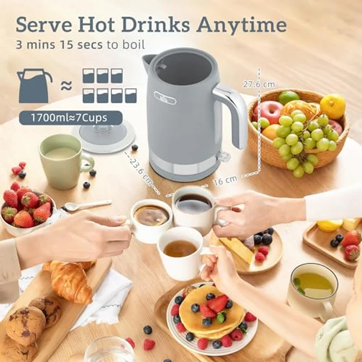 HOMCOM Wasserkocher Toaster Set, 1,7L Wasserkocher 2200W und 4-Scheiben Toaster in Mattgrau mit polierten Akzenten – Bild 4