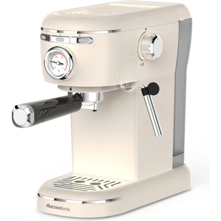 Melchioni Siebträgermaschine 3in1, 15 Bar Druck, 1100W, manuelle Milchaufschäumer, 1,2L Wassertank, Weiß