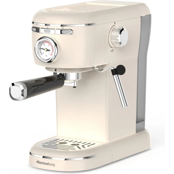 Melchioni Siebträgermaschine 3in1, 15 Bar Druck, 1100W, manuelle Milchaufschäumer, 1,2L Wassertank, Weiß