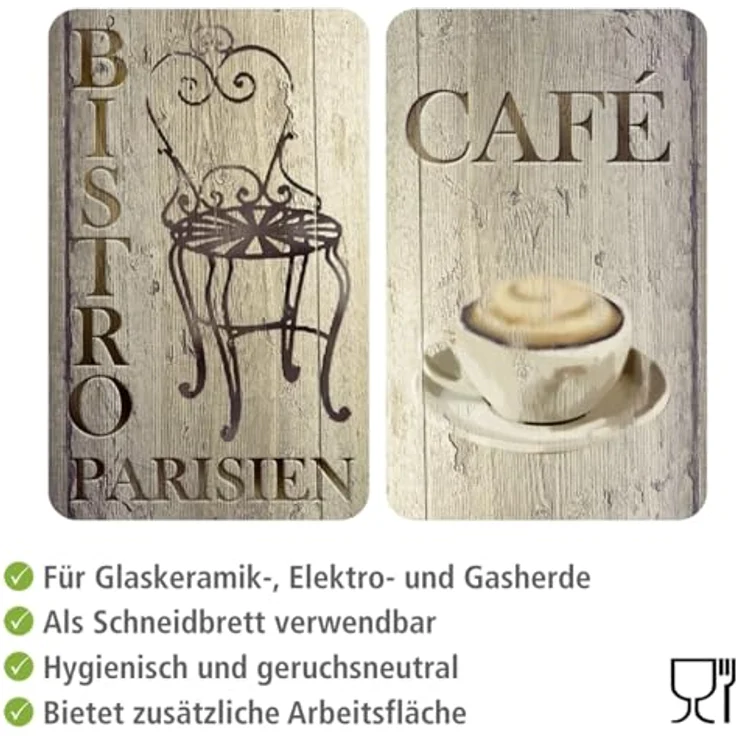 Wenko Herdabdeckplatte Universal Bistro, 2er Set Herdabdeckung für alle Herdarten, Gehärtetes Glas, 30 x 52 cm, mehrfarbig – Bild 3