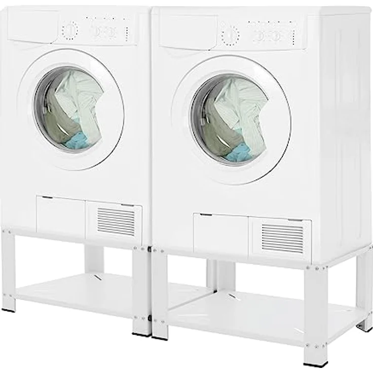 ML DESIGN modern living Doppel Waschmaschinen Untergestell mit 2 Ablagen, Weiß, Stahl, 2x 150kg, 32cm hohes Podest, Erhöhung Unterbau Doppeluntergestell – Bild 4