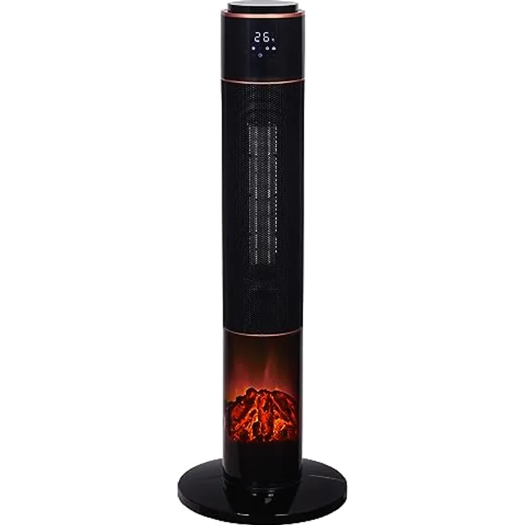 SHX PTC-Keramik-Heizlüfter mit Kamineffekt 2000W SHX21PTC2000KE – Heizlüfter mit Kamineffekt, 2000 Watt, oszillierend, Display, Fernbedienung, schwarz