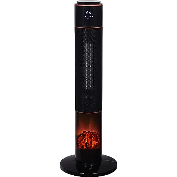 SHX PTC-Keramik-Heizlüfter mit Kamineffekt 2000W SHX21PTC2000KE – Heizlüfter mit Kamineffekt, 2000 Watt, oszillierend, Display, Fernbedienung, schwarz – Bild 1