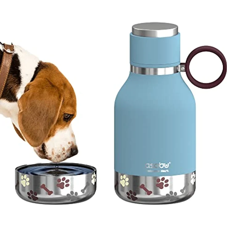 ASOBU Dog Bowl Bottle, rutschfeste Trinkflasche mit abnehmbarer Schale, blau, 0.975 L – Bild 1