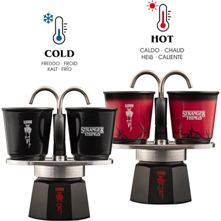 Bialetti Espressokanne Stranger Things, Espressokocher mit 2 Tassen, rot/schwarz, für Elektro- und Gasherde, 2 Tassen容量 – Bild 3