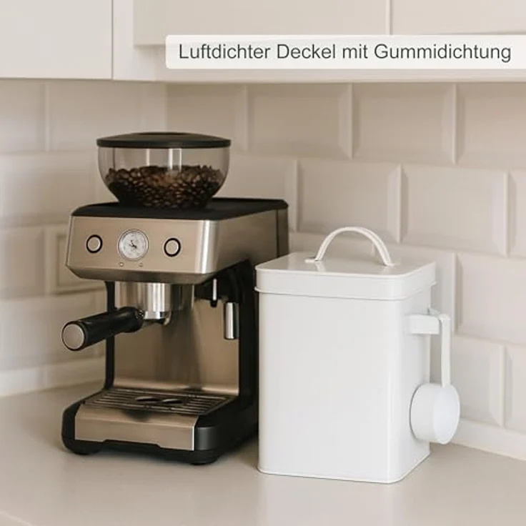 Relaxdays Metallbox, 6,5 L Aufbewahrungsbox mit Dosierhilfe, luftdicht und praktisch, weiß – Bild 2