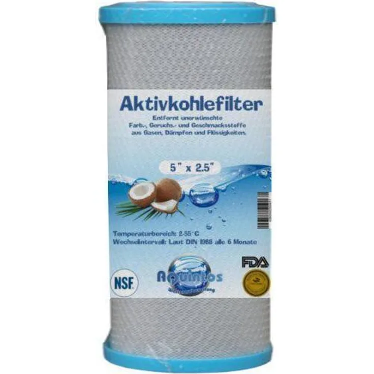 Aquintos Wasseraufbereitung Aktivkohlefilter 5 Zoll Aktivkohleblock Trinkwasserfilter 5x2,5" in 5µ (Mikron) - aus Kokosnussschalen hergestellt und NSF zertifiziert