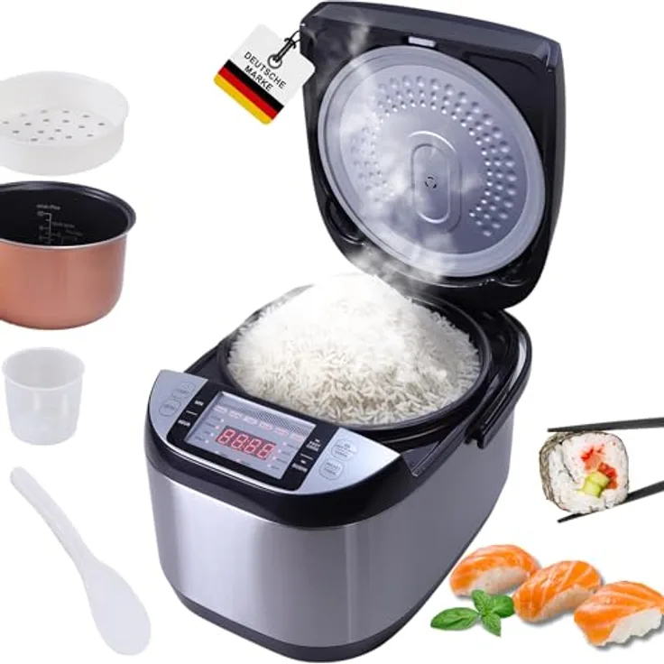 Sommertal Reiskocher RK50, 5 Liter elektrischer Multikocher mit 3D Heizsystem, Timer, Warmhaltefunktion & Touch Bedienung für Sushi Reis