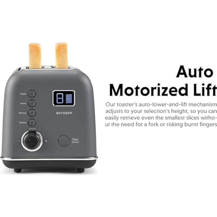 Buydeem DT730E 2 Slice Toaster, Ink Grey, mit motorisierter Auto-Lift-Funktion und neun automatischen Programmen – Bild 2