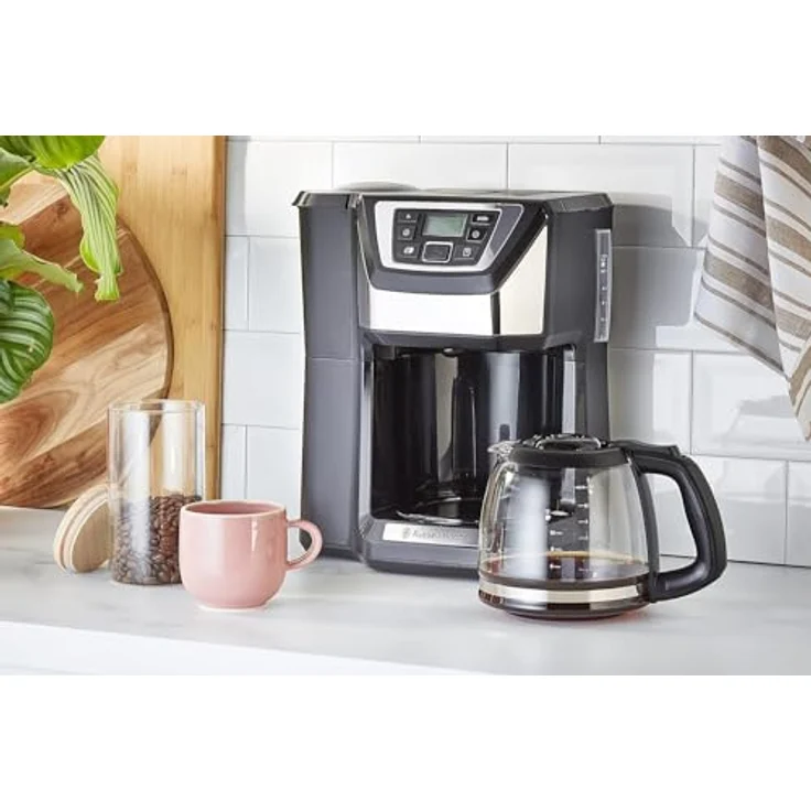 Russell Hobbs Kaffeemaschine mit integriertem Mahlwerk Victory (1,5l Glaskanne, 12 Tassen, digitaler programmierbarer Timer, Mahlgradeinstellung, Kaffeeautomat für Kaffeebohnen, Filterkaffeemaschine 22000-56 – Bild 2
