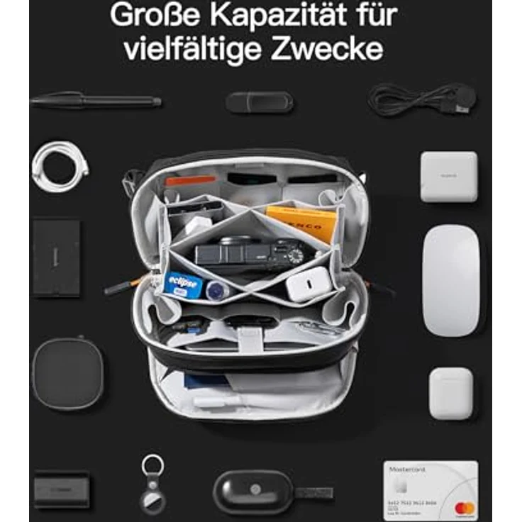 Inateck Umhängetasche Electronik-Organizer, wasserdichte Zubehörtasche mit 12 Fächern, tragbar – Bild 4