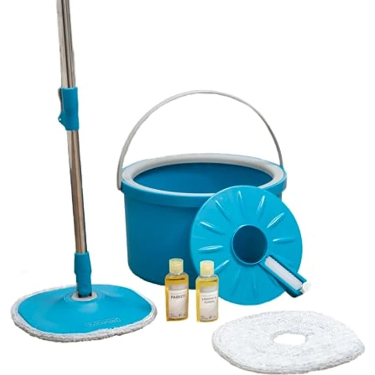 LIVINGTON Clean Water Spin Mop - Wischmop Set mit Zwei-Kammer-Filtersystem - trennt Schmutzwasser von Frischwasser - Bodenwischer für jeden Boden - mit Neuer 135cm Langer Stange - Auswringfunktion – Bild 1