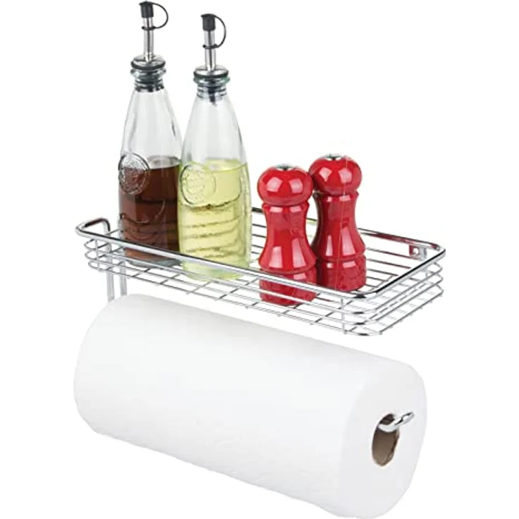 mDesign Küchenrollenhalter Wand - Halter für Papierrollen in Küche oder Bad - an der Wand zu befestigender, moderner Papierrollenhalter - Farbe: Chrom – Bild 3