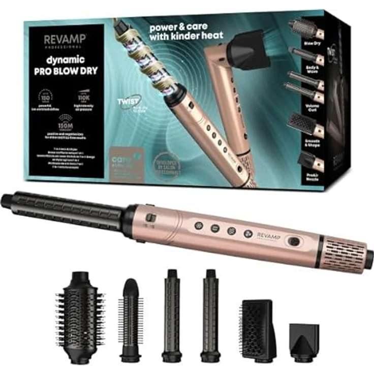 Revamp Professional Dynamischer Radiance Pro Blow Dry, Warmluftbürste mit 6 Stylingaufsätzen, Ionen-Technologie und Keratinbeschichtung – Bild 1