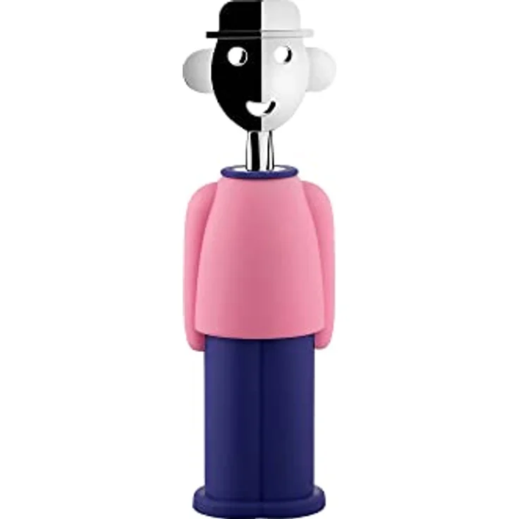 Alessi AM23 PAZ Korkenzieher aus thermoplastischem Harz, rosa und blau und verchromtem Zamak, eleganter Flaschenöffner von Alessandro Mendini – Bild 1