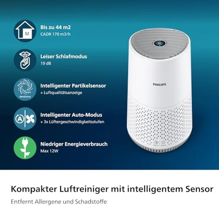 Versuni Philips Luftreiniger 600-Serie, HEPA-Filter entfernt 99,97% der Schadstoffe, Smart Sensor, App-Steuerung, Weiß (AC0651/10) – Bild 2