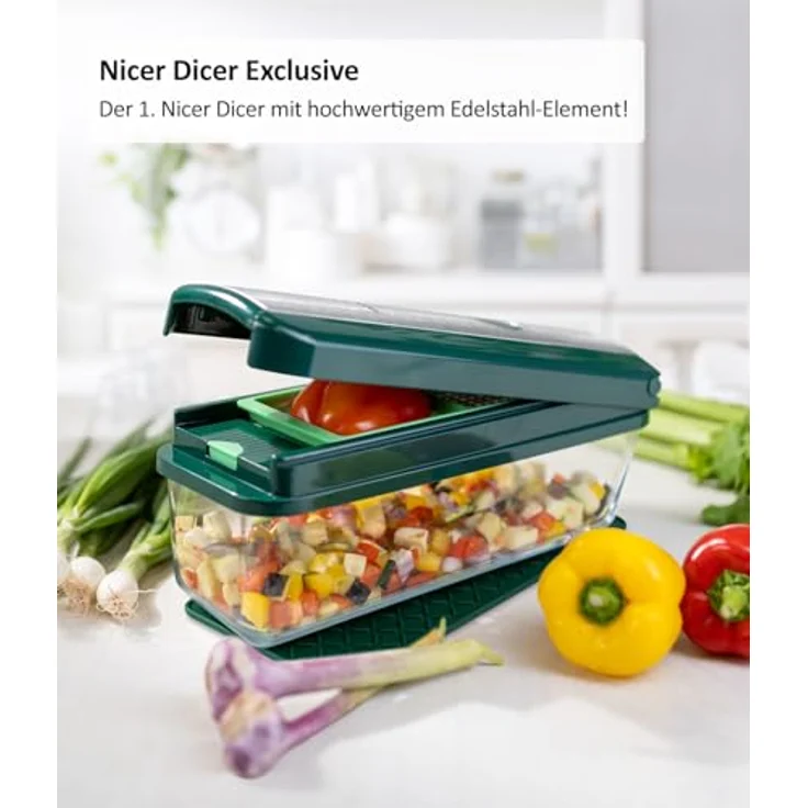 Genius Nicer Dicer Exclusive | Set 15-tlg. - Gemüseschneider, Würfel, Streifen, Scheiben inkl Auffangbehälter, Salatschneider – Bild 2