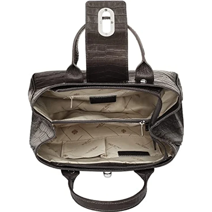 Cluty Leder Damen Handtasche mit Croco-Prägung, braun, zwei Tragegriffen und abnehmbarem Schulterriemen – Bild 6