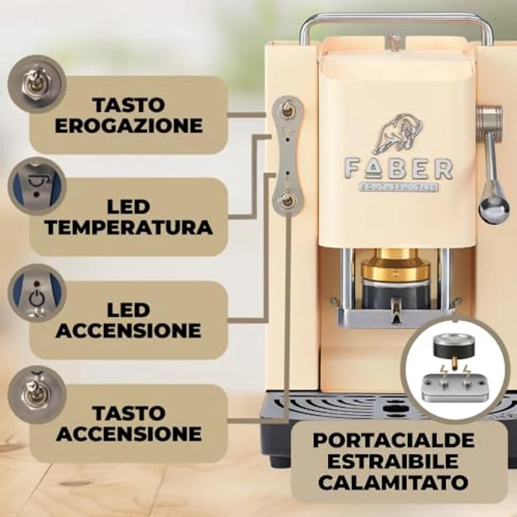Faber Coffee Machines Kaffeepadmaschine Pro Deluxe 3.0, Chrom Espressomaschine, kompatibel mit 44 mm ESE-Pads, hygienischer Wassertank aus Glas, magnetisch abnehmbare Brühgruppe, moderne Chrom-Details mit 3D-Logo – Bild 3