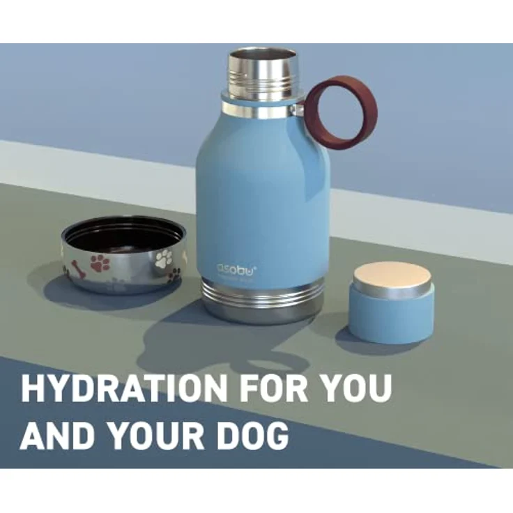ASOBU Dog Bowl Bottle, rutschfeste Trinkflasche mit abnehmbarer Schale, blau, 0.975 L – Bild 2