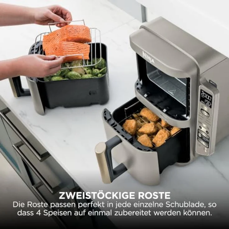 NINJA Double Stack XL-Heißluftfritteuse SL451EUSD, 9,5 L, 6 Funktionen, Steingold, mit Smart Cook System und 2 unabhängigen Schubladen – Bild 7