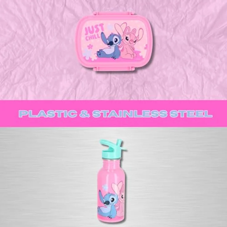 Lilo & Stitch Disney Stitch Brotdose mit Trinkflasche, 2-teiliges Lunchbox Set, rostfreier Stahl, rosa, ideal für Schule und Ausflüge – Bild 3