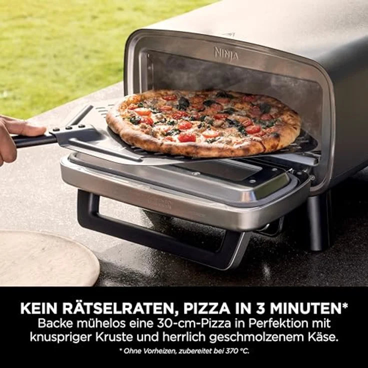 Ninja MO201EU, 4-in-1 Outdoor-Elektro-Pizzaofen und Heißluftfritteuse, für 30 cm Pizzen, Edelstahl, 370 °C – Bild 3