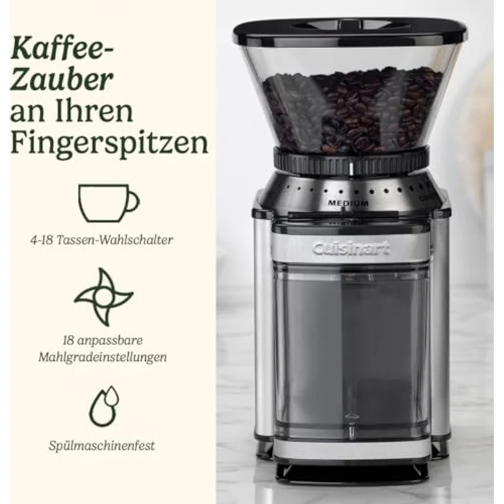 Cuisinart DBM8V2E, Kaffeemühle mit Keramikmahlplatten, 18 Mahlgradeinstellungen, Silber, Schwarz, 250 g Kapazität – Bild 2