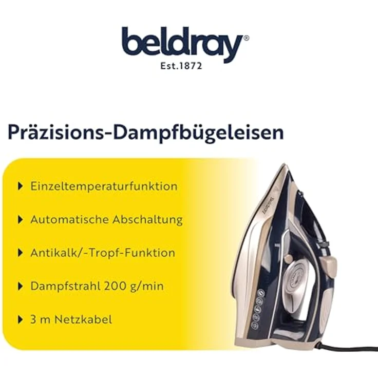 Beldray BEL01847VDE Präzisions-Dampfbügeleisen, Keramiksohle, einstellbarer Dampf, automatische Abschaltung, 320 ml Tank, Dampfstoß 200 g/min, 3 m Netzkabel – Bild 2