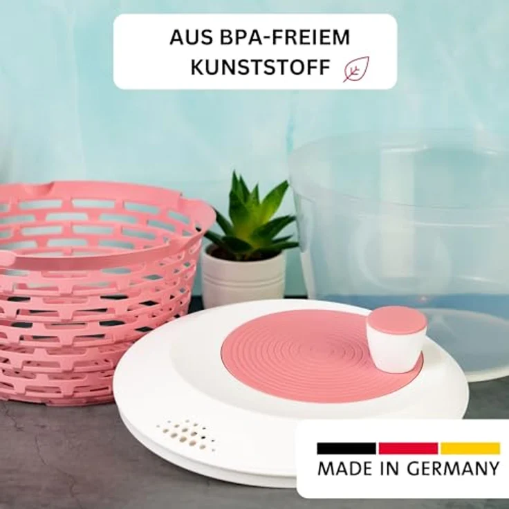Westmark Salatschleuder Spinderella, 4,4 Liter, ø 23,5 cm, BPA-frei, Transparent/Weiß/Rosa – Bild 2