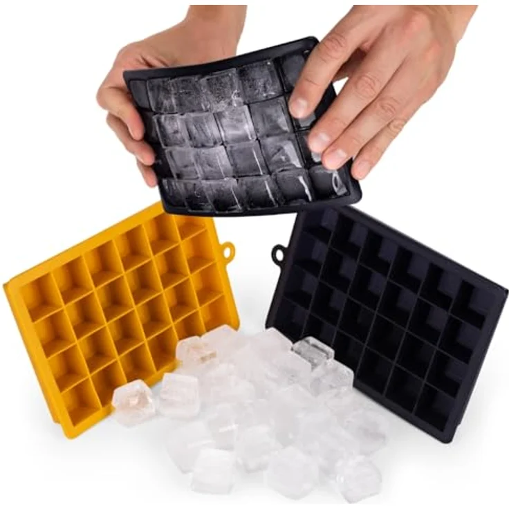 Blumtal Eiswürfelformen Silikon 2x24er, BPA-freier Eiswürfelmaker für 2,6 cm Eiswürfel, Schwarz-Blau und Spicy Mustard – Bild 3