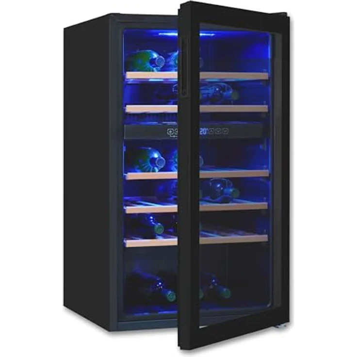 Exquisit Weinkühlschrank WS2-45-GTE-160G, 2 Zonen für 45 Flaschen, 119 Liter, Umluftventilator, digitale Temperaturanzeige, schwarz – Bild 1