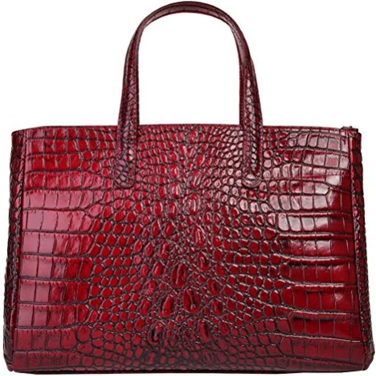 Cluty Handtasche, Damen Leder Tasche in Rot mit Croco-Prägung, 3 Fächer und abnehmbaren Schultergurt – Bild 4
