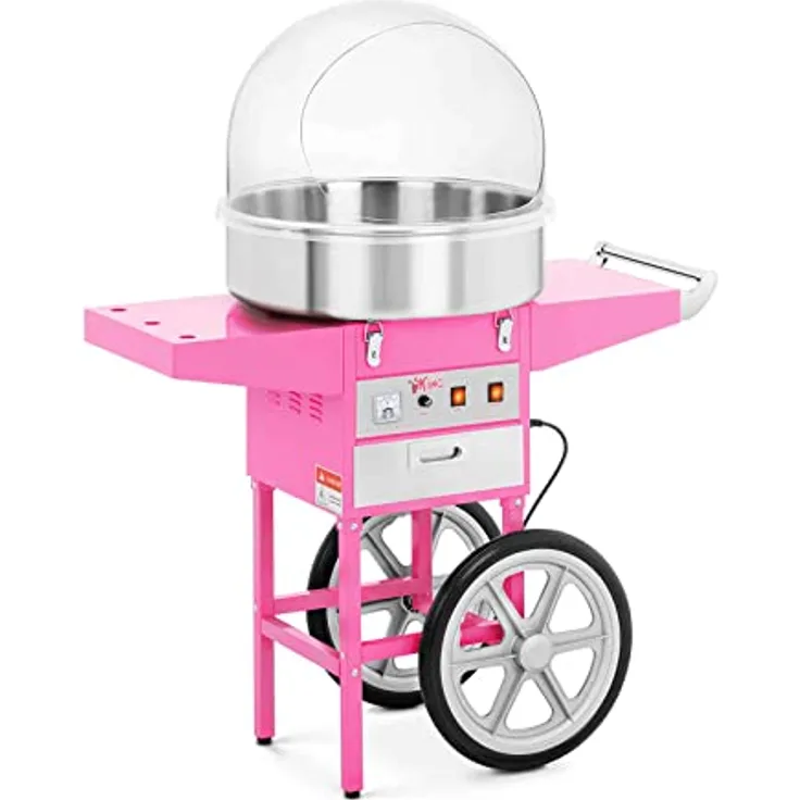 Royal Catering RCZC-1200E Zuckerwattemaschine Cotton Candy Machine mit Wagen und Spuckschutz (Ø 52 cm, 1.200 W, 1 Einheit / 60 s, inkl. Zubehör) Pink