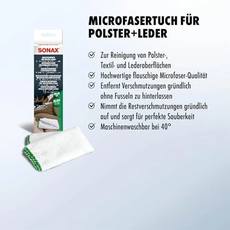 SONAX Microfasertuch für Polster, Textil und Leder zur fusselfreien Fahrzeuginnenreinigung (40x40 cm), bei 60°C waschbar | Art-Nr. 04168000 – Bild 4
