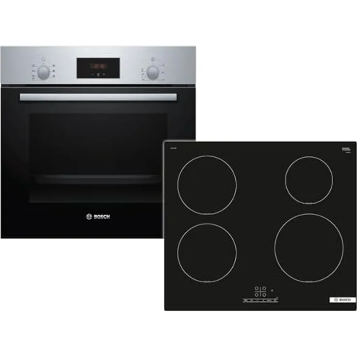 Bosch Einbau-Backofen-Set HBF133BR0 + Induktionskochfeld PUE61RBB6E, 60 cm, Edelstahl, 66 l Garraum, 5 Beheizungsarten, Touch Select Steuerung