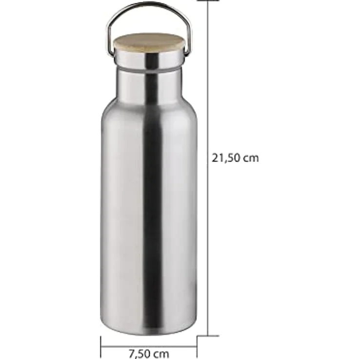 APS Hochwertige langlebige Edelstahl Isolierflasche/ Trinkflasche mit 500 ml inkl. Tragebügel und Ersatzdichtung/ auslaufsichere doppelwandige Getränkeflasche für Kinder, Freizeit & Erwachsene, Silber – Bild 5
