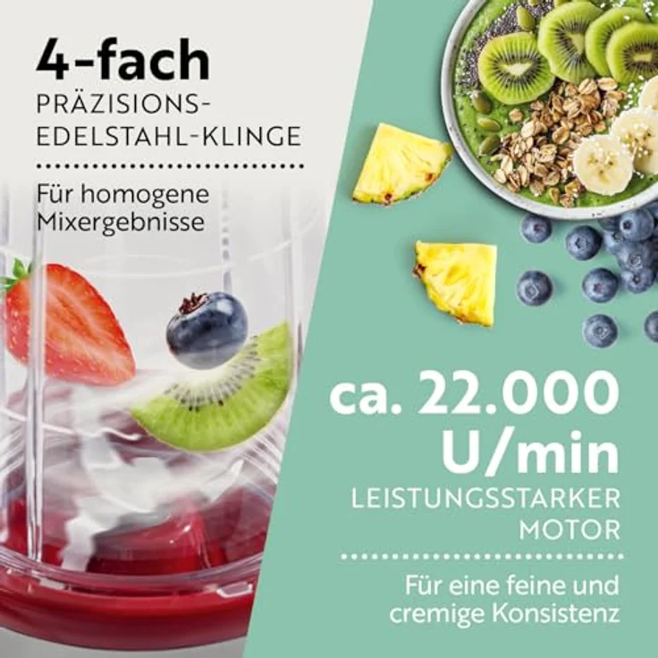GOURMETmaxx Mr. Magic Power Pro Mixer 400 Watt, Standmixer mit 8 Funktionen, XL-Zubehörset inkl. 2 Mixbechern und To-go Deckel für Smoothies und Shakes – Bild 4
