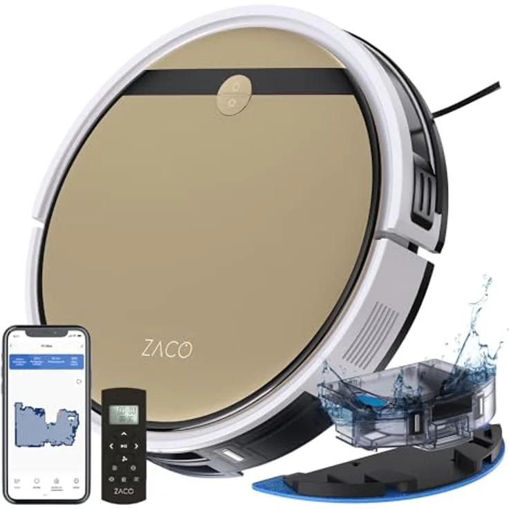 ZACO V5 Max Saugroboter mit Wischfunktion, 3000Pa Saugkraft, Alexa/App Steuerung, ideal für Tierhaare, leiser 2in1 Wischroboter, blau – Bild 1